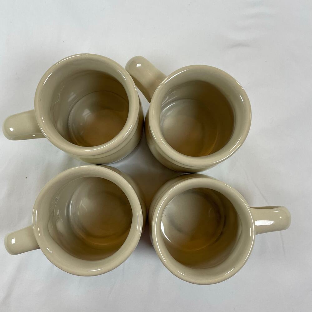 Roseville Ohio Pottery Blue Stripe Flower Mug Set 4 Stoneware Vintage USA - Picture 5 of 6